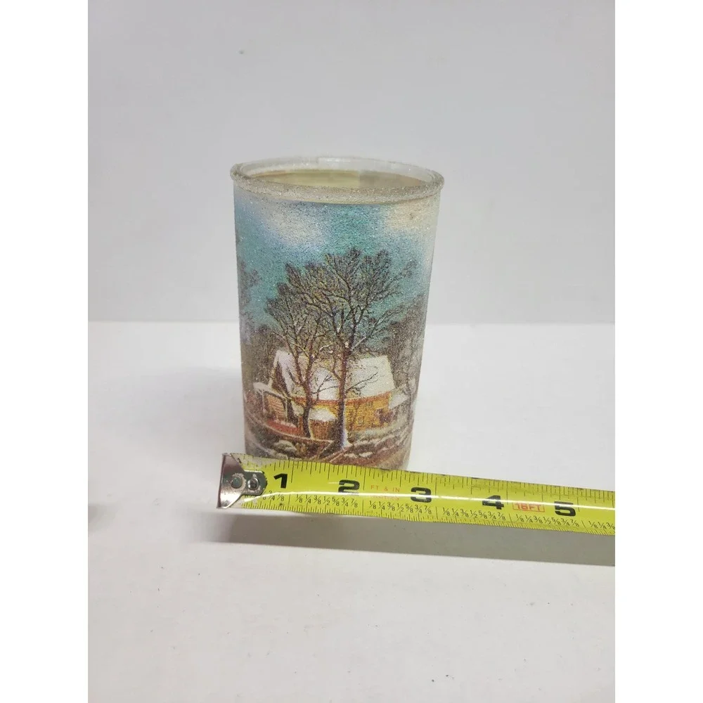 Vintage‎ Danzas Frosted Glass Winter Scene Sugary Glitter Candle Holder Vase